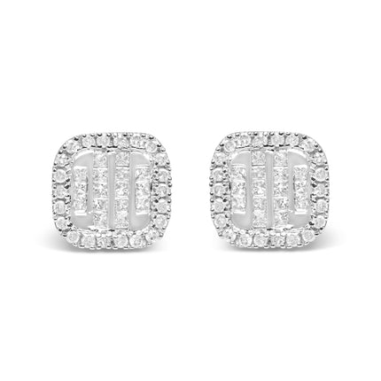10K White Gold Invisible Set 1/2 Cttw Diamond Composite and Halo Stud Earrings (H-I Color, I1-I2 Clarity)