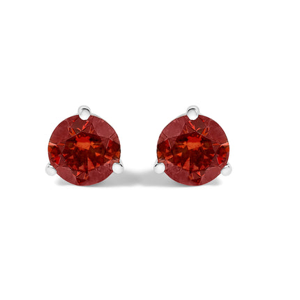 14K White Gold 3/4 Cttw Red Lab-Grown Diamond Classic 3-Prong Martini Set Solitaire Stud Earrings