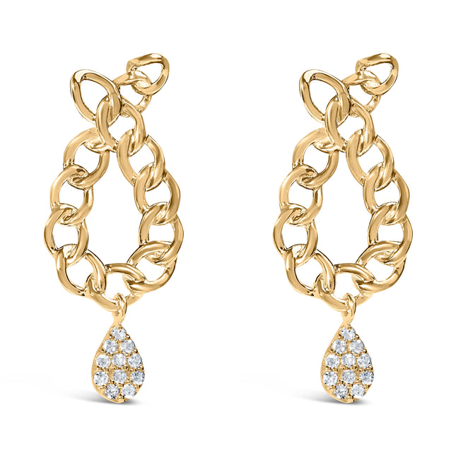 14K Yellow Gold Plated .925 Sterling Silver 1/10 Cttw Diamond Chain Link Teardrop Dangle Earrings (H-I Color, I1-I2 Clarity)