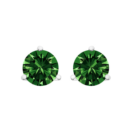 14K White Gold 1.0 Cttw 3-Prong Martini Set Lab Grown Green Diamond Solitaire Stud Earrings