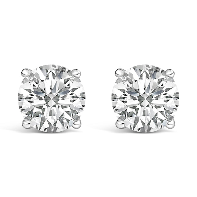 14K White Gold 4.0 Cttw Round Lab Grown Diamond Solitaire Stud Earrings with Screw Backs
