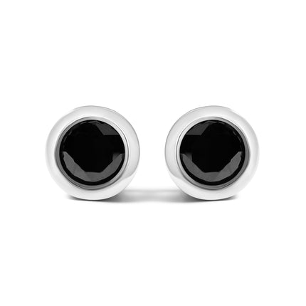 .925 Sterling Silver 4.00 Cttw Round Brilliant-Cut Black Diamond Bezel-Set Stud Earrings with Screw Backs (Fancy Color-Enhanced, I2-I3 Clarity)