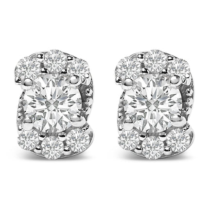 Sterling Silver 1/3 Cttw Lab Grown Diamond Halo Swirl Stud Earrings