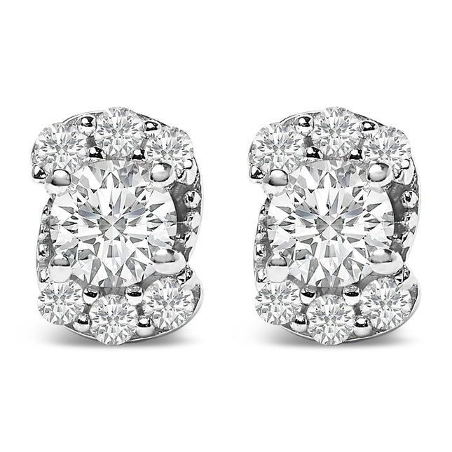 Sterling Silver 1/3 Cttw Lab Grown Diamond Halo Swirl Stud Earrings