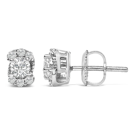 Sterling Silver 1/3 Cttw Lab Grown Diamond Halo Swirl Stud Earrings
