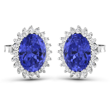 2.56 Carat Genuine Tanzanite and White Diamond 14K White Gold Earrings