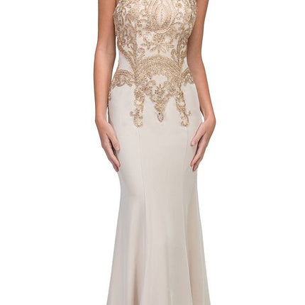 CLEARANCE - Eureka 7033 Embroidered Halter Mermaid Long Dress Racer Back (Size Small)