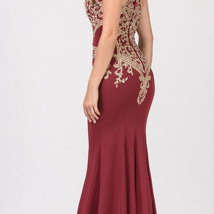 CLEARANCE - Eureka 7033 Embroidered Halter Mermaid Long Dress Racer Back (Size Small)