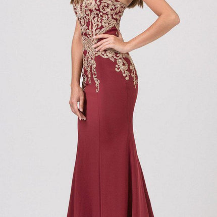CLEARANCE - Eureka 7033 Embroidered Halter Mermaid Long Dress Racer Back (Size Small)