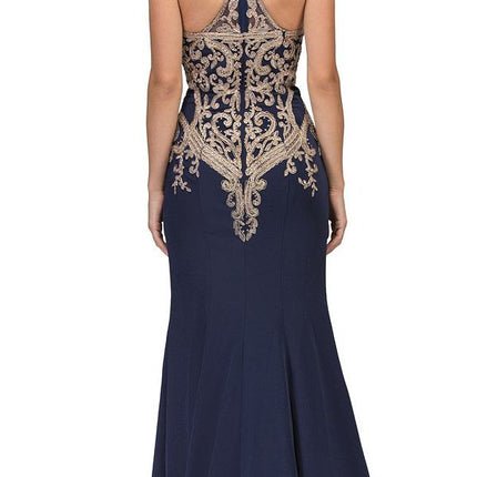 CLEARANCE - Eureka 7033 Embroidered Halter Mermaid Long Dress Racer Back (Size Small)