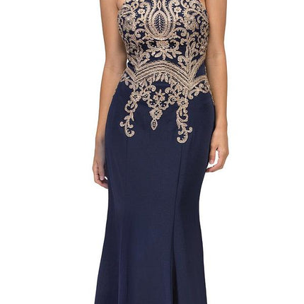 CLEARANCE - Eureka 7033 Embroidered Halter Mermaid Long Dress Racer Back (Size Small)