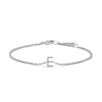 10K White Gold Diamond Accent "A" Initial Charm and Link Bracelet