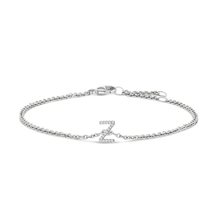 10K White Gold Diamond Accent "A" Initial Charm and Link Bracelet