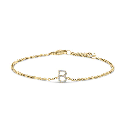 10K White Gold Diamond Accent "A" Initial Charm and Link Bracelet