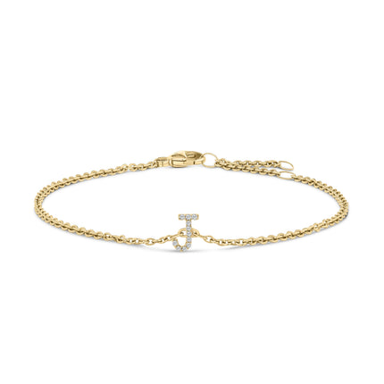 10K White Gold Diamond Accent "A" Initial Charm and Link Bracelet