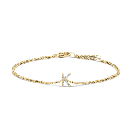 10K White Gold Diamond Accent "A" Initial Charm and Link Bracelet