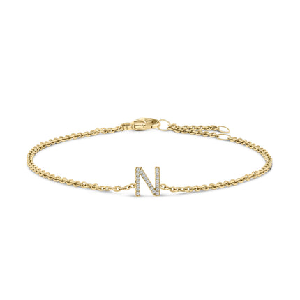10K White Gold Diamond Accent "A" Initial Charm and Link Bracelet