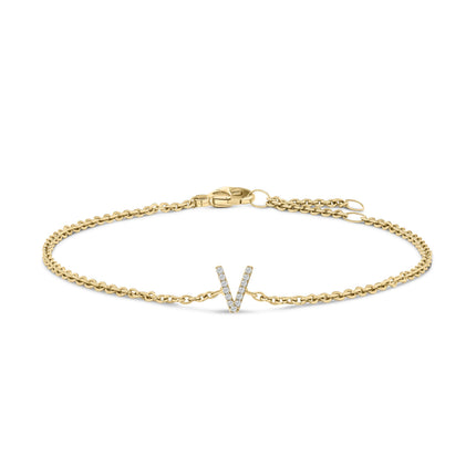 10K White Gold Diamond Accent "A" Initial Charm and Link Bracelet