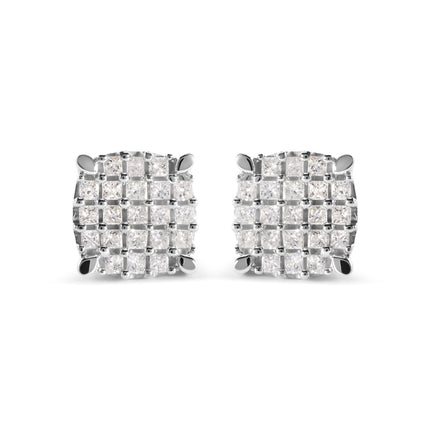 10K White Gold 3/4 Cttw Princess Diamond Composite Cushion Shape Stud Earrings (I-J Color, I1-I2 Clarity)