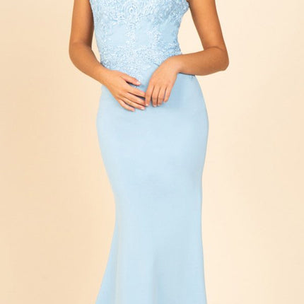 CLEARANCE - Eureka 7100 Lace Appliqued Bodice Long Dress Off-Shoulder (Size S)