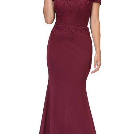 CLEARANCE - Eureka 7100 Lace Appliqued Bodice Long Dress Off-Shoulder (Size S)