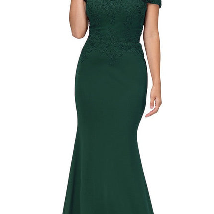 CLEARANCE - Eureka 7100 Lace Appliqued Bodice Long Dress Off-Shoulder (Size S)