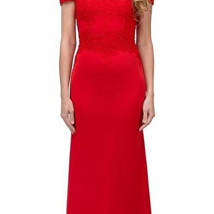 CLEARANCE - Eureka 7100 Lace Appliqued Bodice Long Dress Off-Shoulder (Size S)