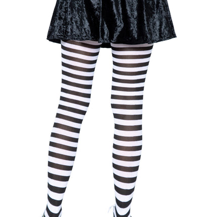 Nylon Striped Tights - Blk/White - O/S
