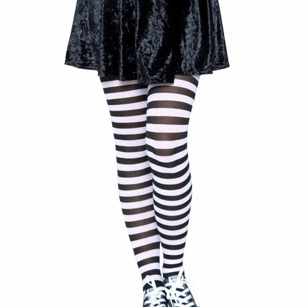 Nylon Striped Tights - Blk/White - O/S