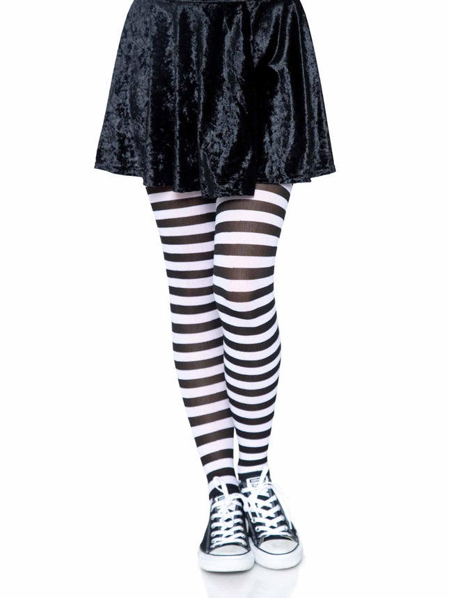 Nylon Striped Tights - Blk/White - O/S