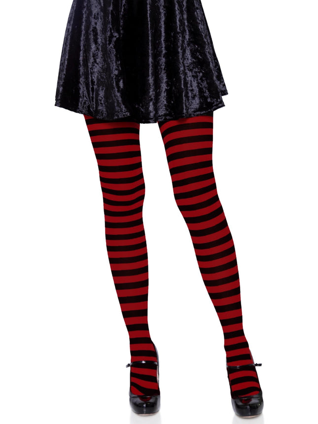 Nylon Striped Tights - Black/Red - O/S