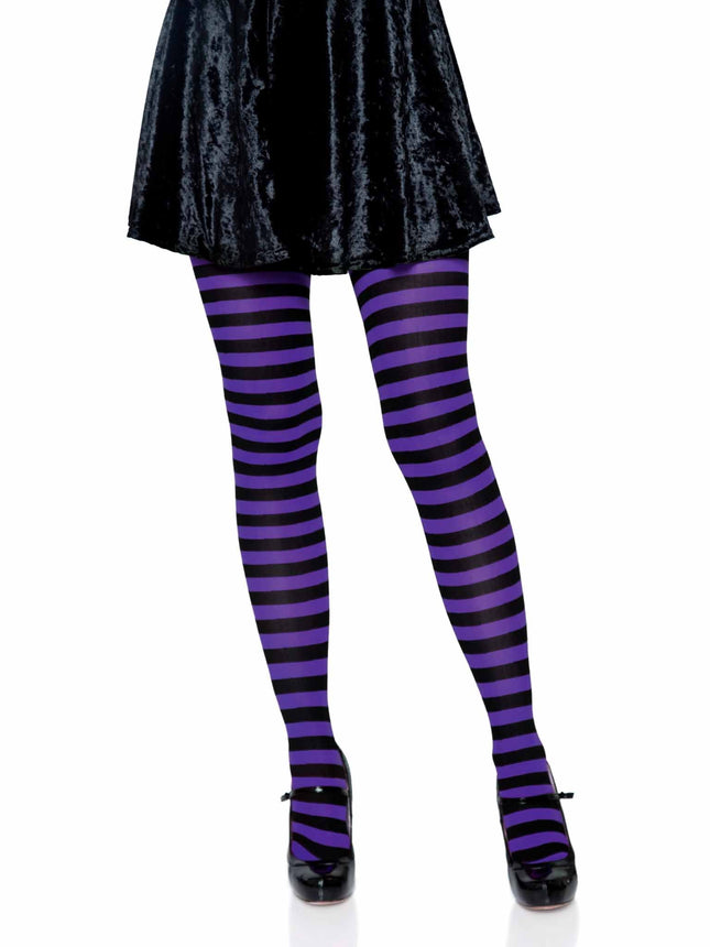 Nylon Striped Tights - Blk/Purple - O/S