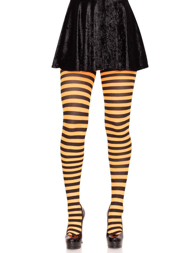 Nylon Striped Tights - Blk/Orange - O/S