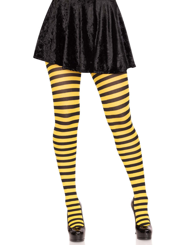 Nylon Striped Tights - Black/Yell - O/S
