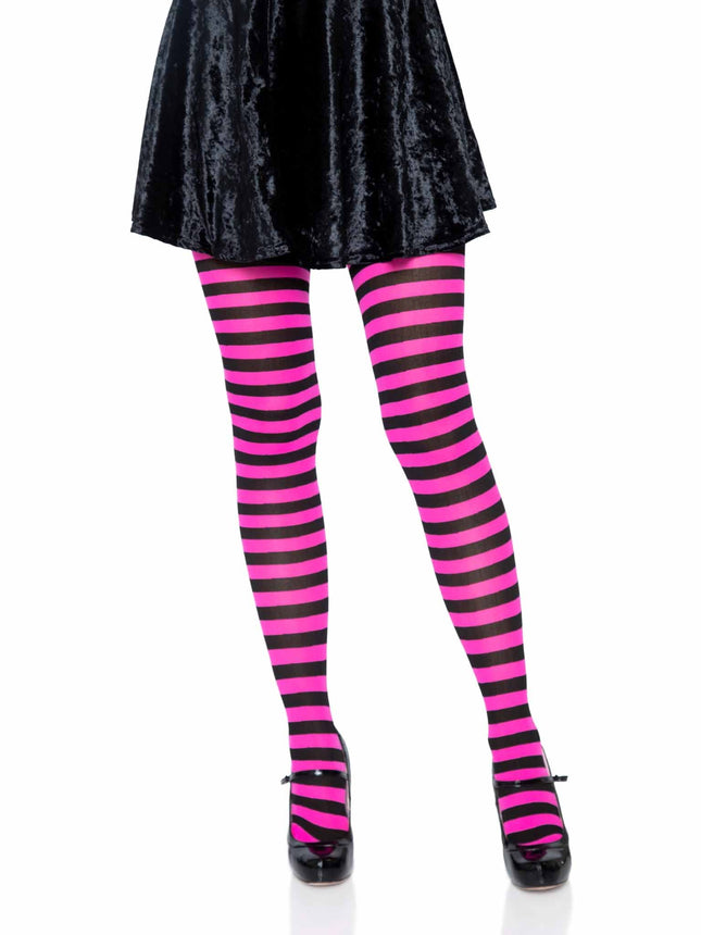 Nylon Striped Tights - Blk/N.Pink - O/S