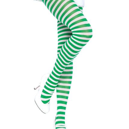Nylon Striped Tights - Wht/Kelgr - O/S