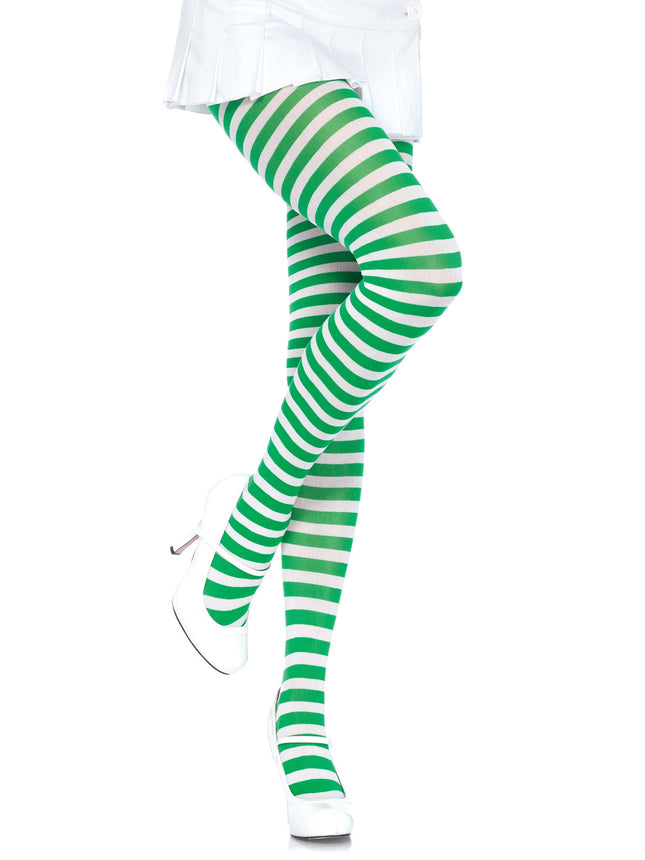 Nylon Striped Tights - Wht/Kelgr - O/S