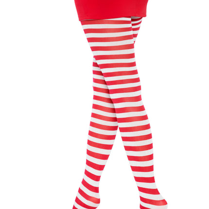 Nylon Striped Tights - White/Red - O/S