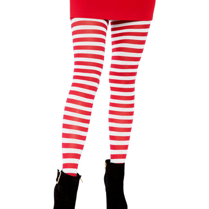 Nylon Striped Tights - White/Red - O/S