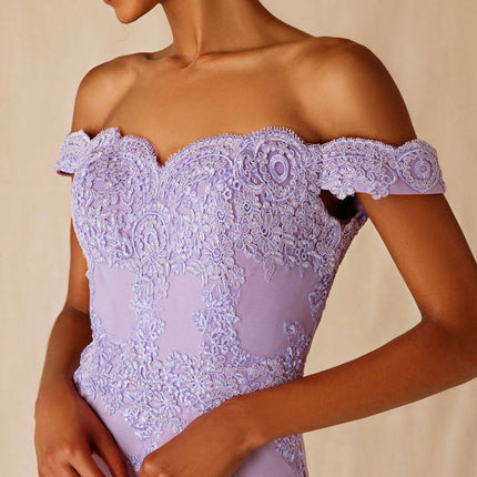 CLEARANCE - Eureka 7100 Lace Appliqued Bodice Long Dress Off-Shoulder (Size 2XL)