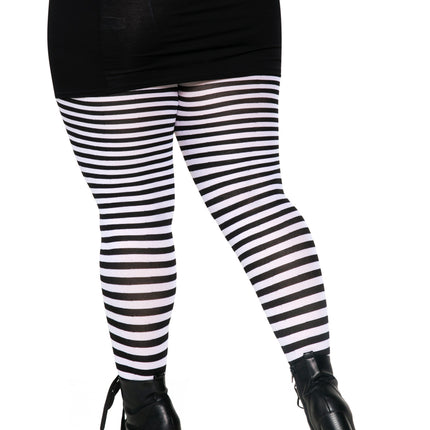 Plus Size Nylon Striped Tights - Blk/White - 3X-4X