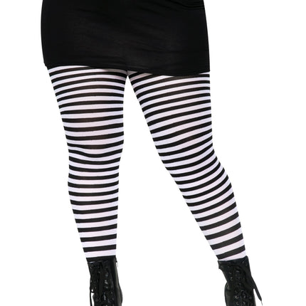 Plus Size Nylon Striped Tights - Blk/White - 3X-4X