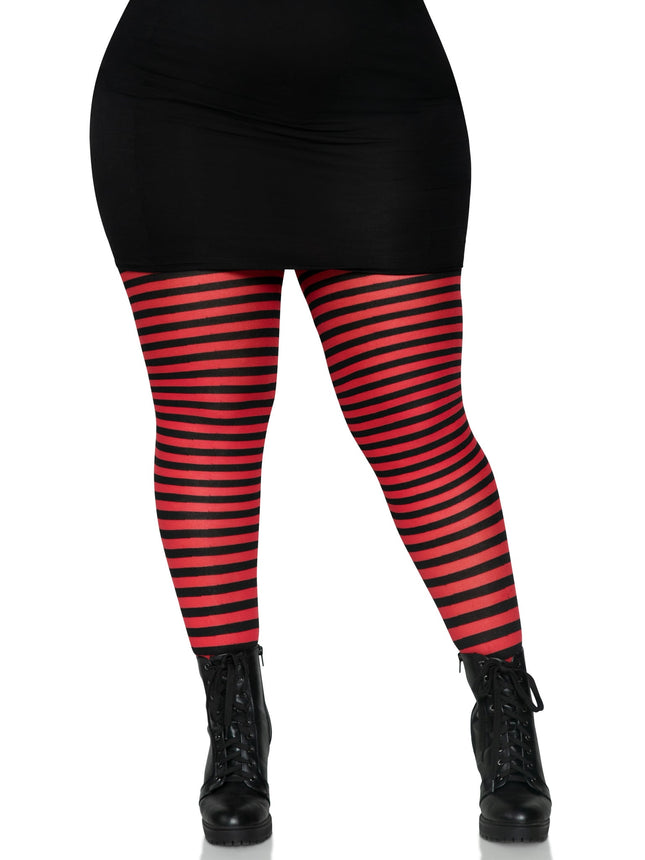 Plus Size Nylon Striped Tights - Black/Red - PLUS SI