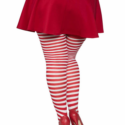 Plus Size Nylon Striped Tights - White/Red - PLUS SI