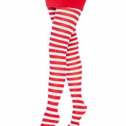 Plus Size Nylon Striped Tights - White/Red - PLUS SI