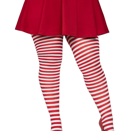 Plus Size Nylon Striped Tights - White/Red - PLUS SI