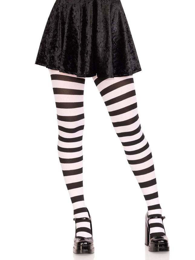 Wide Striped Tights - Blk/White - O/S