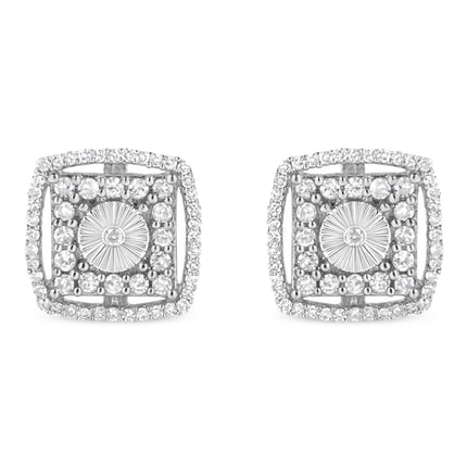 .925 Sterling Silver 1.0 Cttw Round Diamond Double Halo and Disc Stud Earring (I-J Color, I2-I3 Clarity)