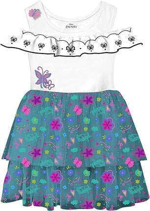 Disney Big Girl's Encanto Mirabel Pretty Floral Butterfly Ruffle Dress