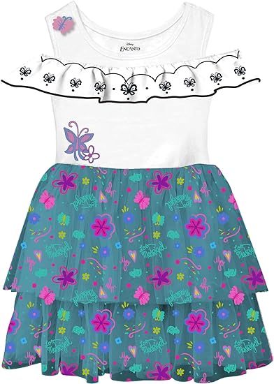 Disney Big Girl's Encanto Mirabel Pretty Floral Butterfly Ruffle Dress